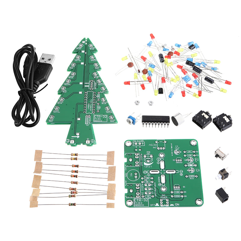 Geekcreit DIY Three Color Light Audio Voice Control Spectrum Christmas Tree Kit With Battery Box