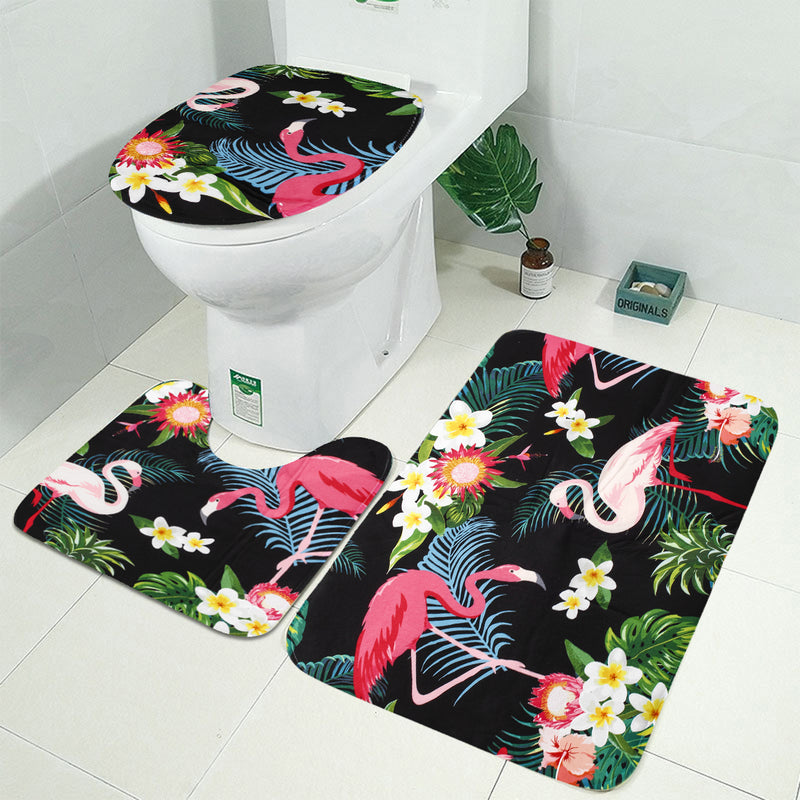 3 PCS Bathroom Carpet Set Toilet Cover Shower Curtain Sets Polyester Fabric