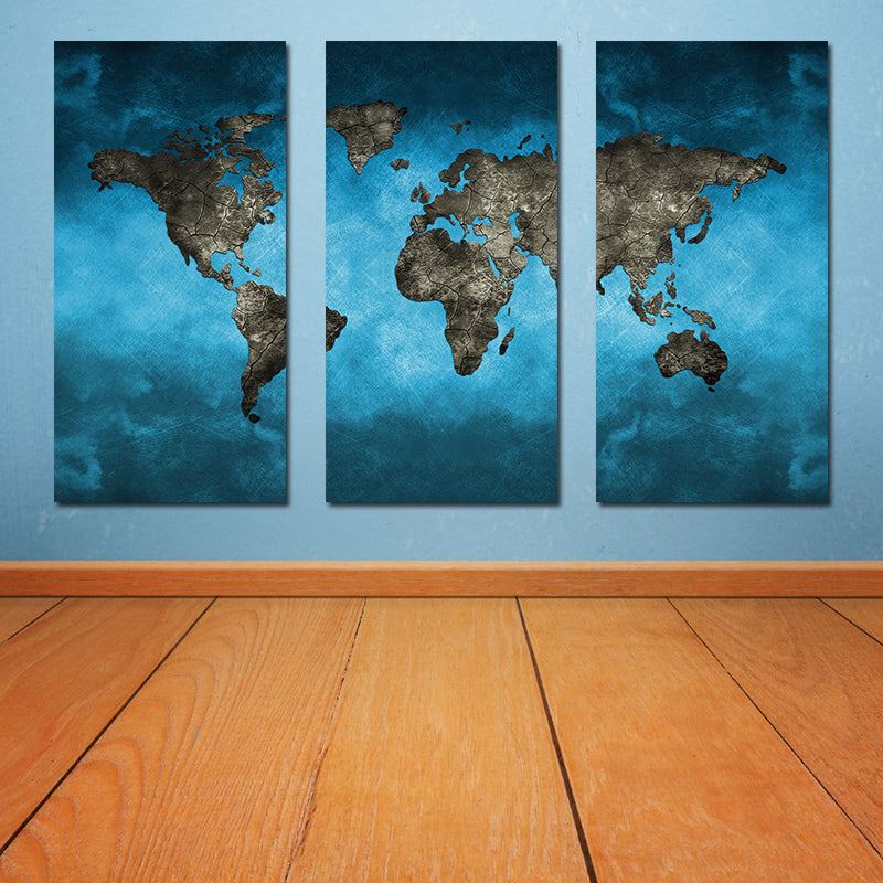 Miico Hand Painted Three Combination Decorative Paintings Continental Map Wall Art For Home Decoration