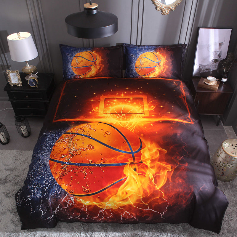 3 PCS Bedding Sets Ball Sports Quilt Cover Pillowcase For Queen Size