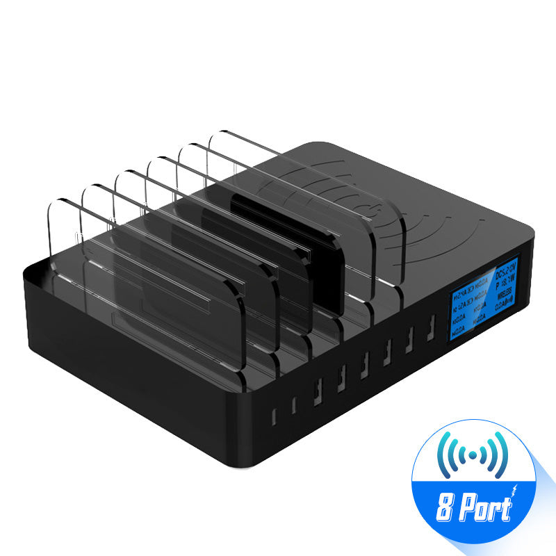 50W 8 Port Smart USB Qi Wireless Charger Station LCD Display For iPhoneX Huawei