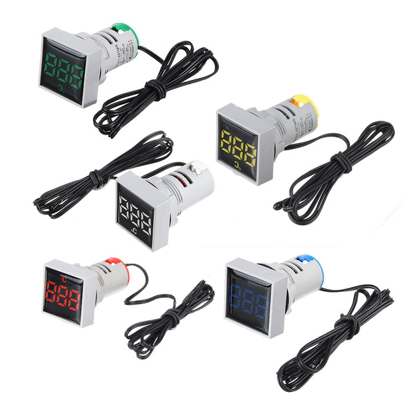Mini Crystal Film Square LED Digital Thermometer Signal Light AC 50-380V 220V Temperature Meter Indicator Range -20-200 with 1m Sensor