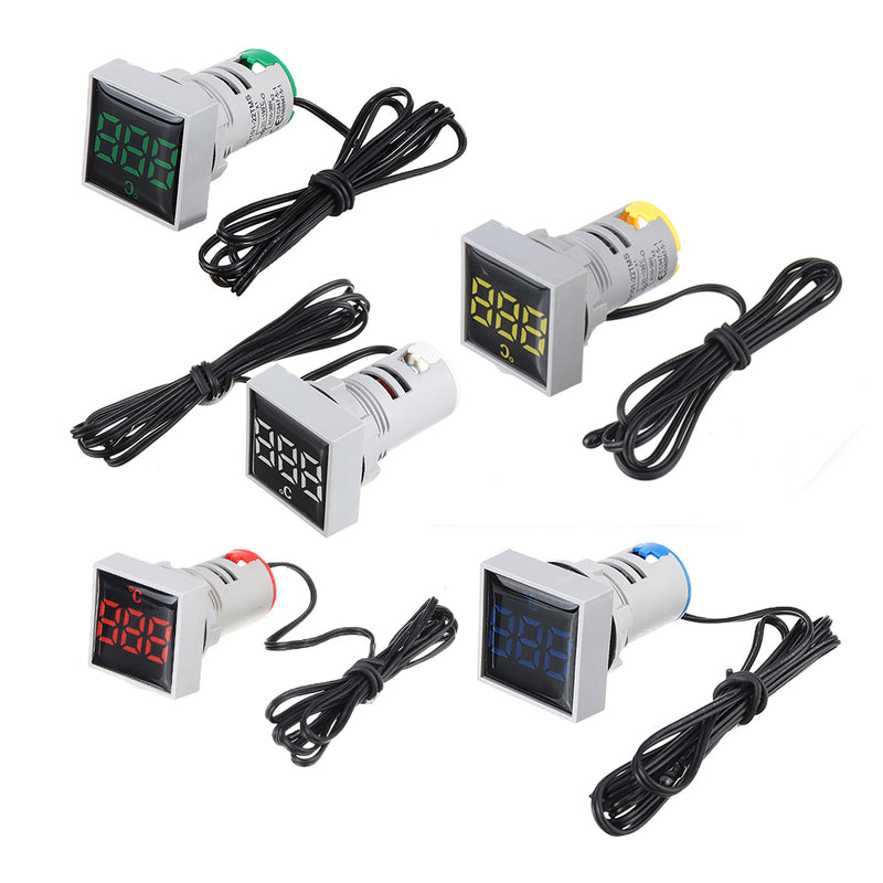 Mini Crystal Film Square LED Digital Thermometer Signal Light AC 50-380V 220V Temperature Meter Indicator Range -20-200 with 1m Sensor