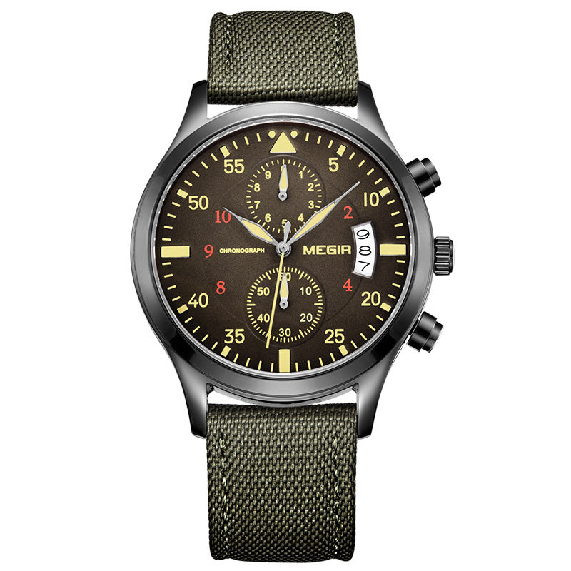 MEGIR ML2021G Men Watch Multifunction Chronograph Quartz Watch Complete Calendar Sport Watches