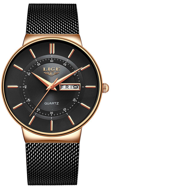 LIGE 9949 Business Style Full Steel Band Quartz Watch Waterproof Men Wrist Watch