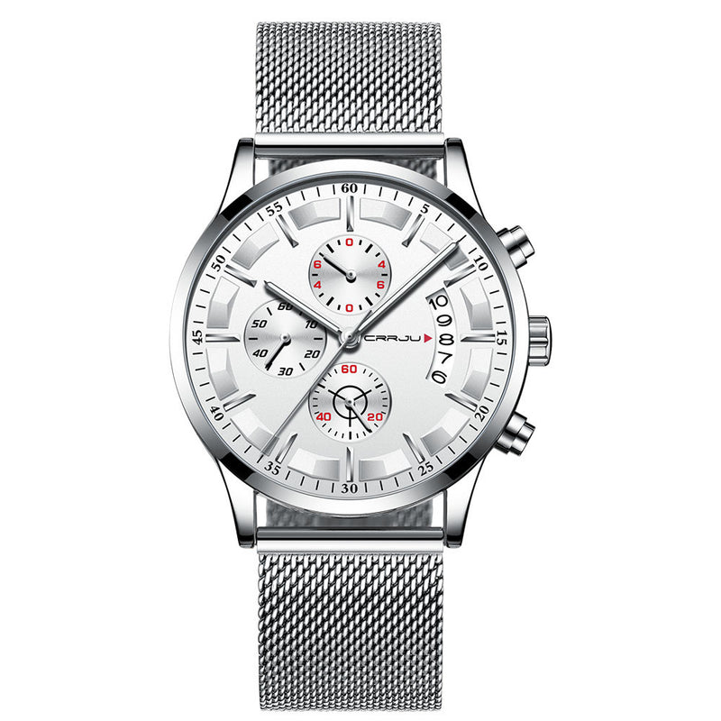 CRRJU 2261 Mesh Steel Strap Men Fashion Dial Simple Style Luminous Display Quartz Watch