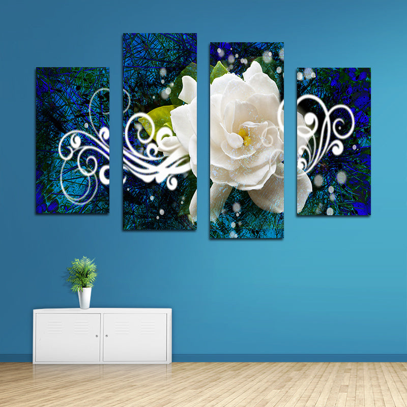 Miico Hand Painted Four Combination Decorative Paintings White Rose Wall Art For Home Decoration