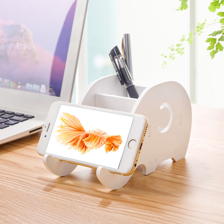 DIY Portable Removable Cartoon Phone Holder Elephant Desktop Flat Stand Stationery Storage Boxes