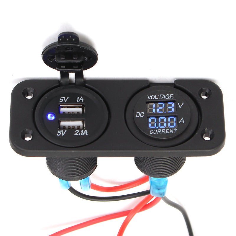 DC12-24V Waterproof Dustproof Dual Usb Port + LED Digital Volt Meterr + Ammeter