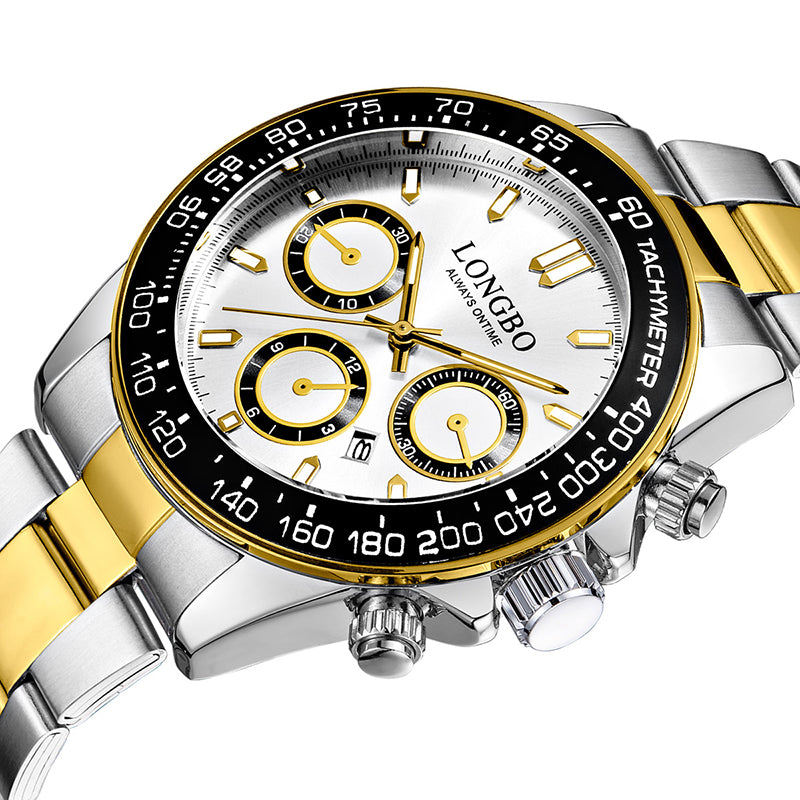 LONGBO 80522 Luminous Display Fashion Full Steel Strap Waterproof Business Men Quartz Watch