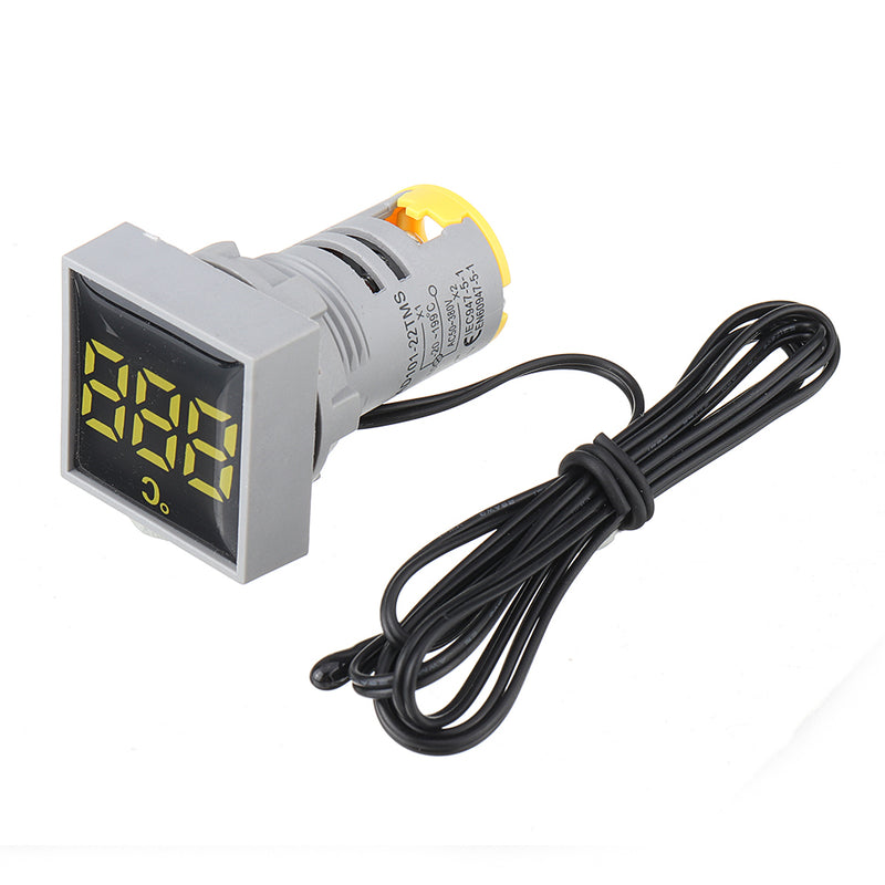 Mini Crystal Film Square LED Digital Thermometer Signal Light AC 50-380V 220V Temperature Meter Indicator Range -20-200 with 1m Sensor