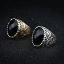 Retro Classic Black Gem Jewelry Exquisite Carved Totem Geometry Men Ring