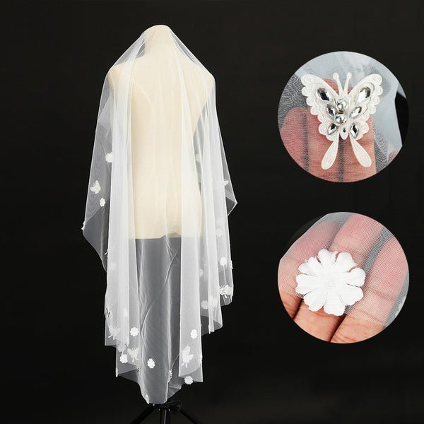 Elegant Ivory Cathedral Length Butterfly Petal Bride Wedding Bridal Veil White DIY Sewing Cloth