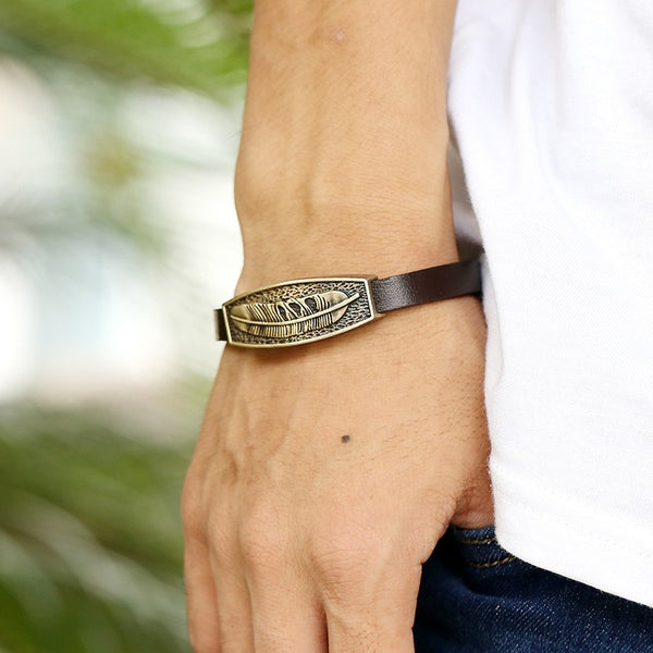 Punk Metal Soft Leather Bracelet Vintage Leather Bracelet For Men