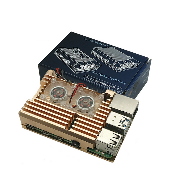 Golden Armor Aluminum Alloy Case Protective Shell Metal Enclosure with Dual Fan for Raspberry Pi 4 Model B Only