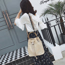 Women Drawstring Beach Bag Bucket Barrel Pouch Crossbody Messenger Straw Knitted Bamboo Handle Handbag Tote Outdoor Travel