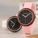 BOBO BIRD R28 Silicone Casual Style Women Wrist Watch Wooden Case Quartz Watches