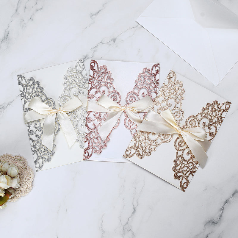 10Pcs Wedding Invitation Greeting Cards Laser Cut Party Invitations with Brown Kraft Card Inser