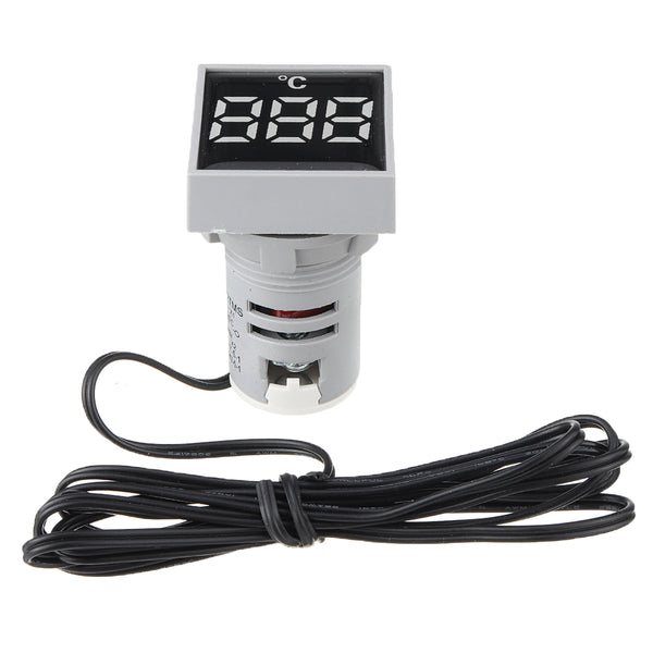 5pcs Mini Crystal Film Square White LED Digital Thermometer Signal Light AC 50-380V 220V Temperature Meter Indicator Range -20-200 with 1m Sensor