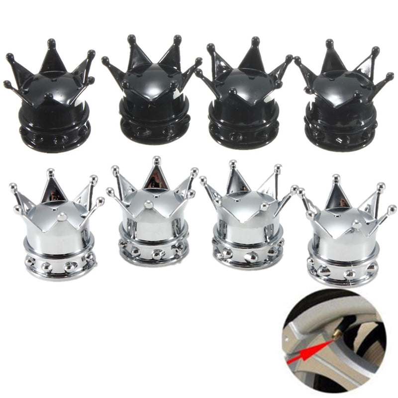 4pcs Tire Wheel Stem Air Dust Valve Cap Cover Crown Shaped Motorcycle Car Bike