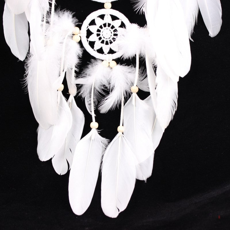 White Lace Flower Dream Catcher Wind Chimes Indian Style Feather Pendant Dream Catcher Decorations
