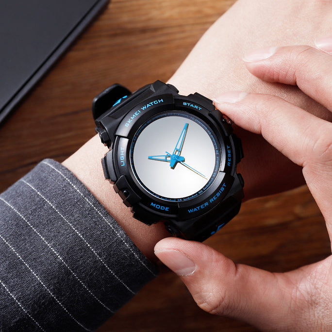 SKEMI 1521 Creative Mirror Dial LED Backlight 5ATM Stainless Steel Men Wristwatch Quartz Watch