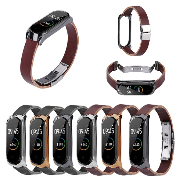 Bakeey Retro Butterfly Push Button Deployment Buckle PU Leather Watch Band Strap Replacement for Xiaomi Mi band 3 Xiaomi Mi band 4