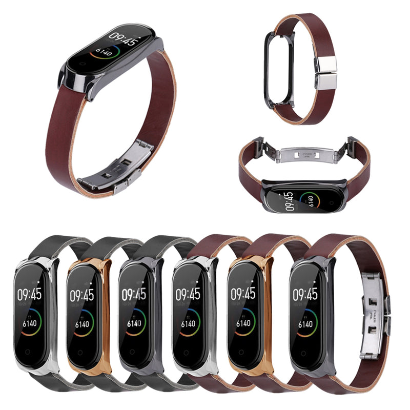 Bakeey Retro Butterfly Push Button Deployment Buckle PU Leather Watch Band Strap Replacement for Xiaomi Mi band 3 Xiaomi Mi band 4