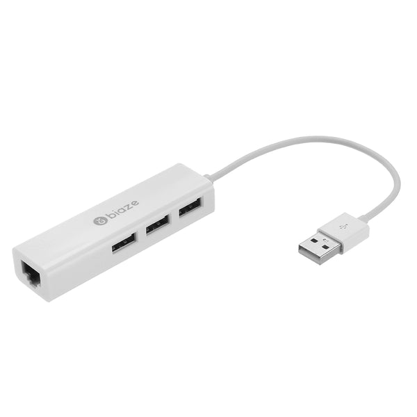 BIAZE ZH5 USB 2.0 to 3-Port USB 2.0 + 1000Mbps Gigabit RJ45 Ethernet OTG Hub Adapter