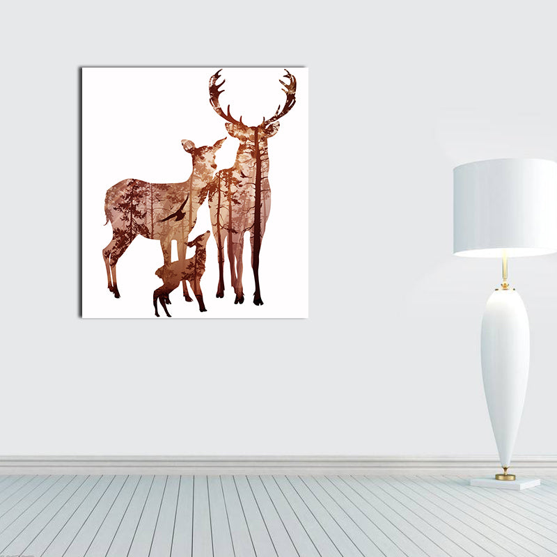 Miico Hand Painted Oil Paintings Simple Style Deer Family A Wall Art For Home Decoration Painting