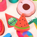 Fruit Number Math Sorting Puzzles Blocks Toys Counting Stacker Wooden Educational Toys