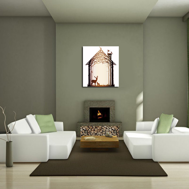Miico Hand Painted Oil Paintings Simple Style-B Deer Family Wall Art For Home Decoration Painting