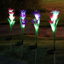 2pcs 4LED Solar Power Lily Flower Stake Light Multicolor Changing Waterproof Outdoor Garden Lamps
