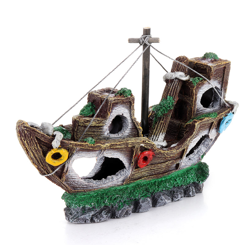 Aquarium Ornament Wreck Sailing Boat Sunk Ship Destroyer Fish Tank Cave Decorations