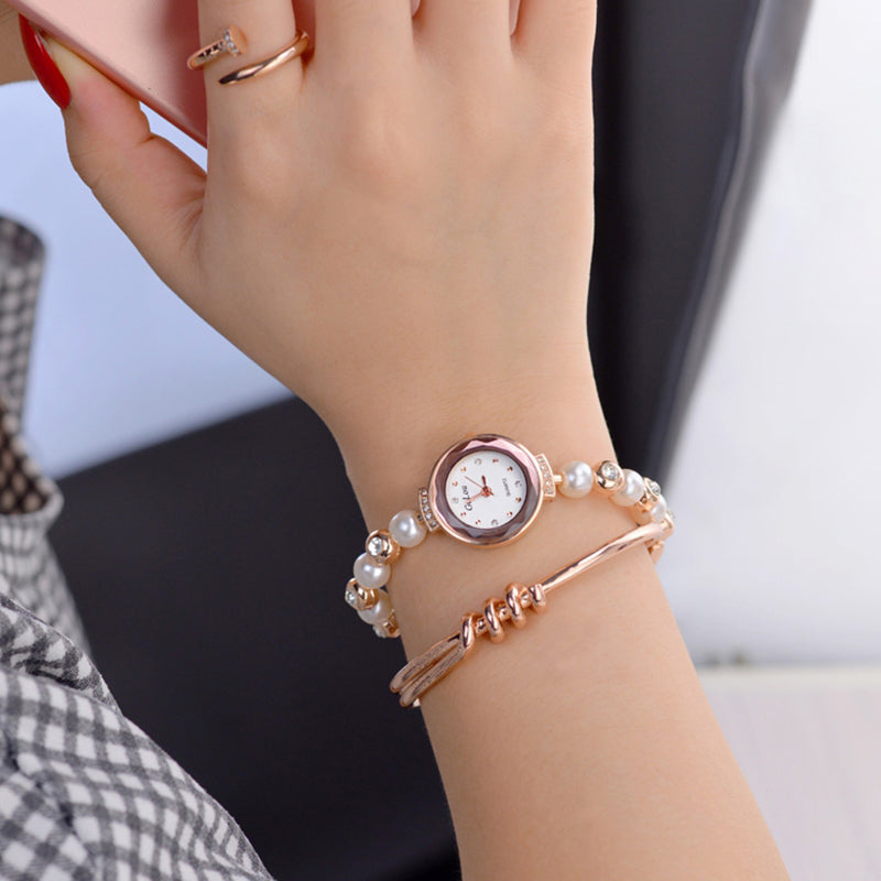 Fashion Diamond Elegant Pearl Lady Bracelet Watch Women Quartz Watch
