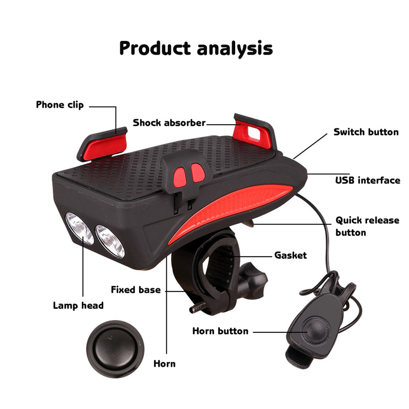 4-6.3inch Phone Holder 130db Rack Horn Waterproof USB Rechargeable Quakeproof Headlight 4000mah