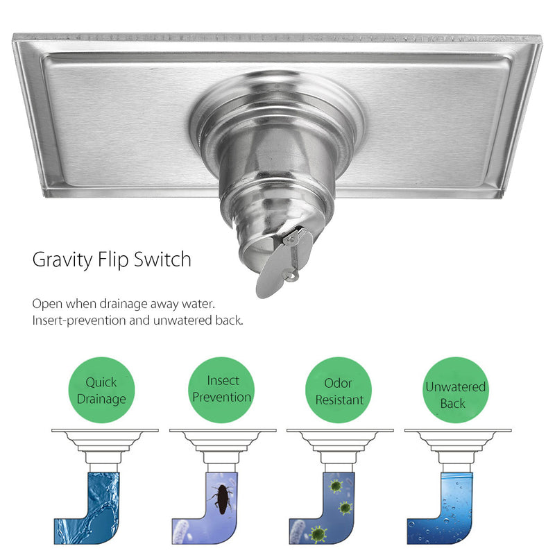 200x100mm Stainless Steel Rectangle Shower Floor Drain Removable Strainer Linear Quick Drain Grate