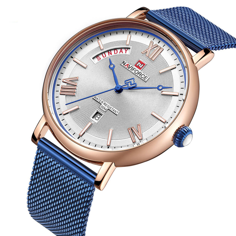 NAVIFORCE 3006 Mesh Steel Band Calendar Quartz Watch Casual Waterproof Men Wrist Watch