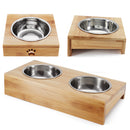Non Slip Double Bowls Pet Dog Cat Puppy Food Water Bowl Feeder Feeding Dish Wood