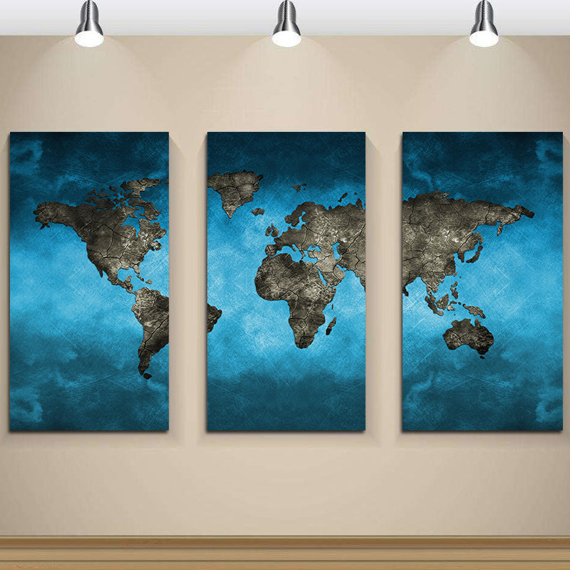 Miico Hand Painted Three Combination Decorative Paintings Continental Map Wall Art For Home Decoration