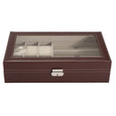Multi-grid Wood Leather Glasses Box Glass Storage Watch Display Case