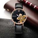 SMEETO C1734 Women Quartz Watch Fashion Flower Patten Simple Dial Leather Strap Wristwatch