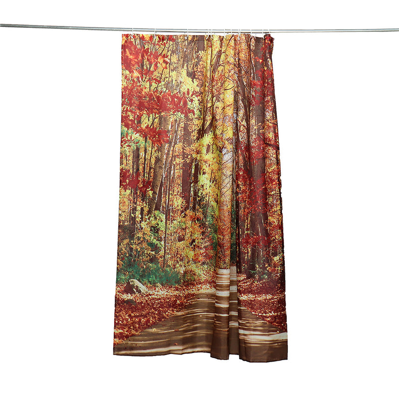 71''x71'' Autumn Leaves Pattern Waterproof Polyester Shower Curtain Bathroom Fabric with 12 Hooks