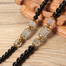 Unisex Artificial Crystal Obsidian Bracelet 108 Buddha Beads Zodiac Lucky Necklace