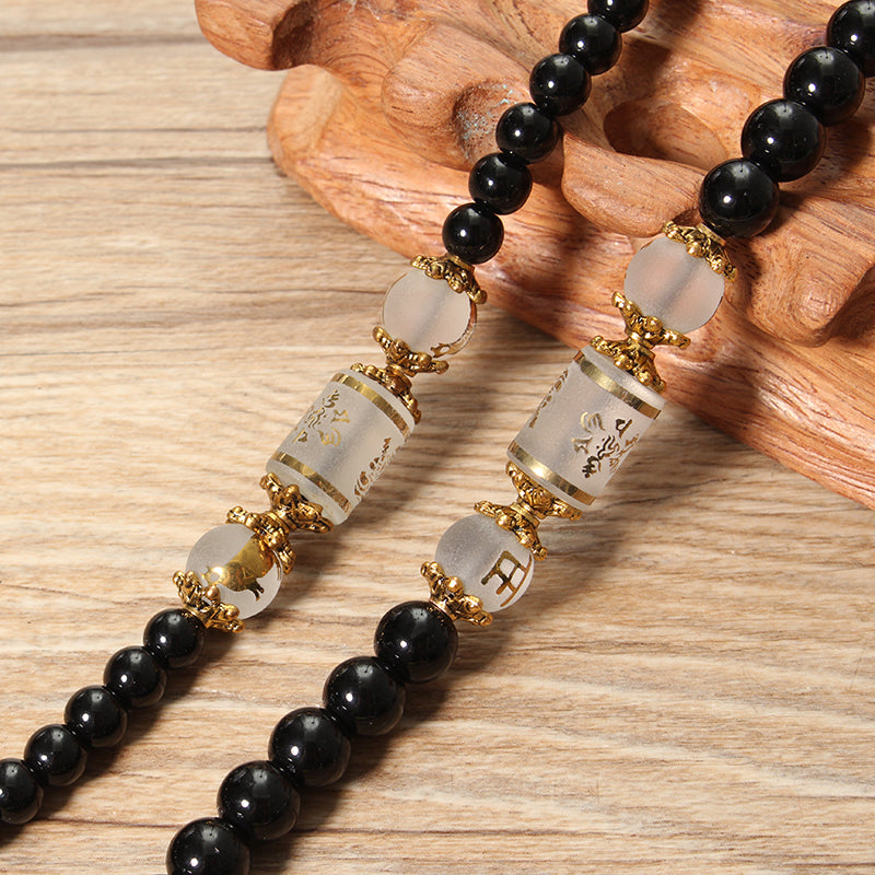 Unisex Artificial Crystal Obsidian Bracelet 108 Buddha Beads Zodiac Lucky Necklace