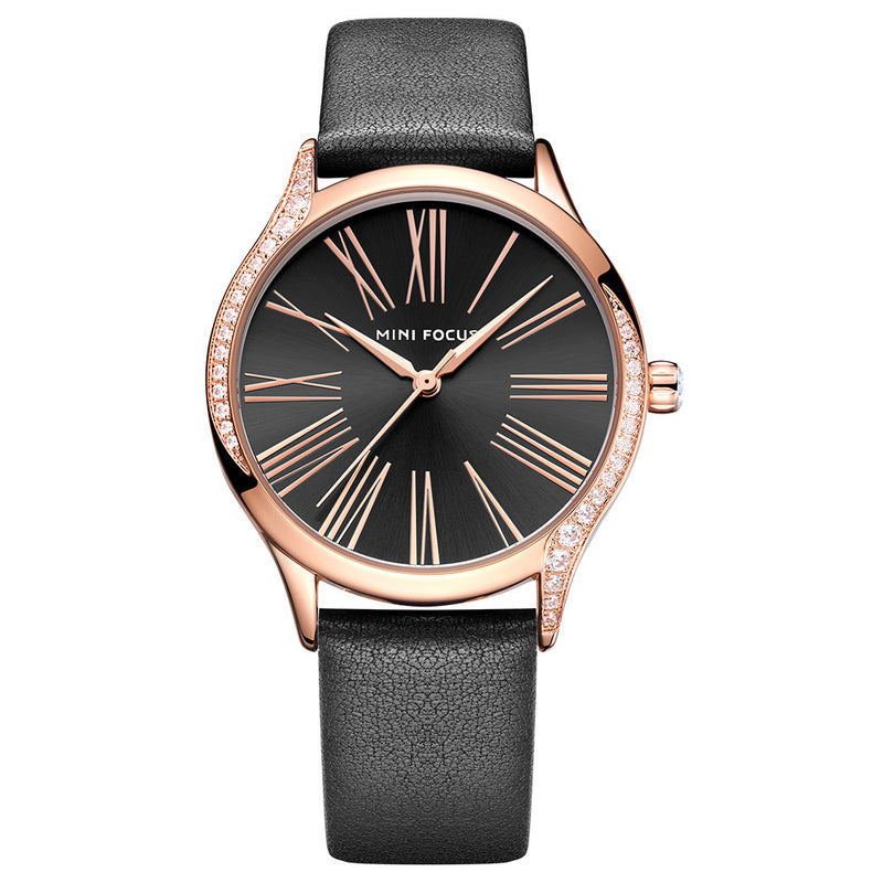 MINI FOCUS 0259L Casual Style Shining Women Wrist Watch Genuine Leather Strap Quartz Watch