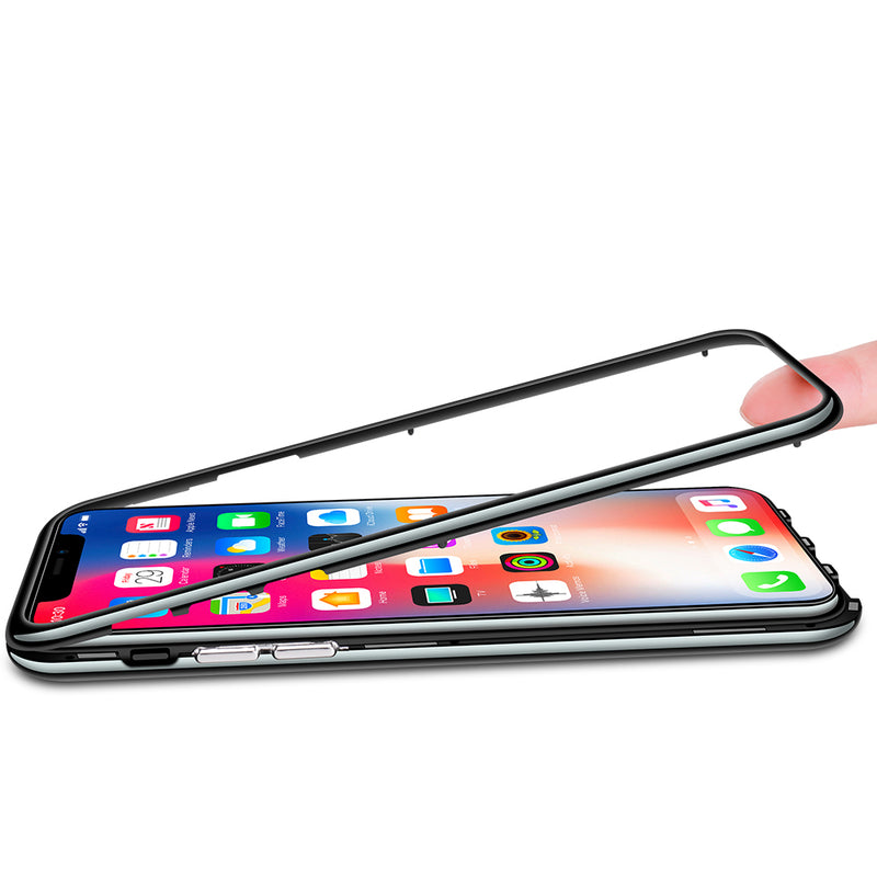 Bakeey Plating Magnetic Adsorption Full Body Protective Case with Tempered Glass for iPhone X