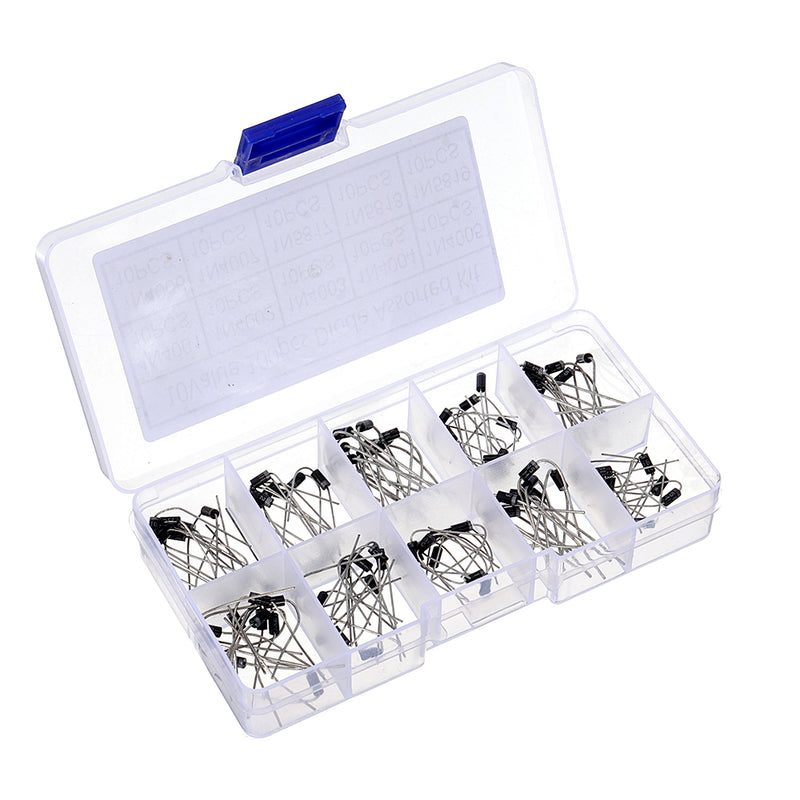 500pcs 10 Values Rectifier Diode Assorted Kit 1N4001 1N4002 1N4003 1N4004 1N4005 1N4006 1N4007 1N5817 1N5818 1N5819 With Box