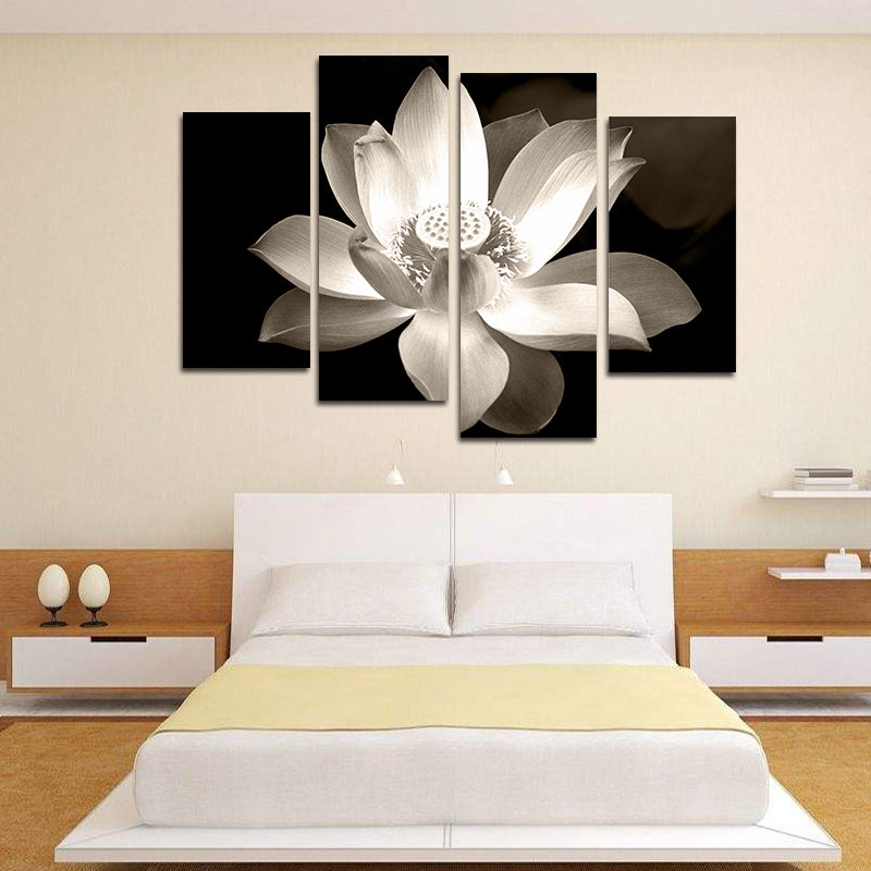 Miico Hand Painted Four Combination Decorative Paintings Botanic Lotus Wall Art For Home Decoration