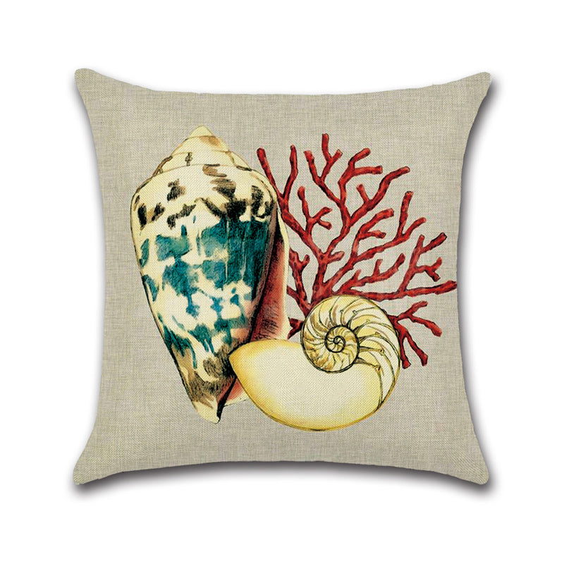 Sea Snail Printed Cotton Linen Cushion Cover Concise Beach Style Square Home Decor Sofa Pillow Case